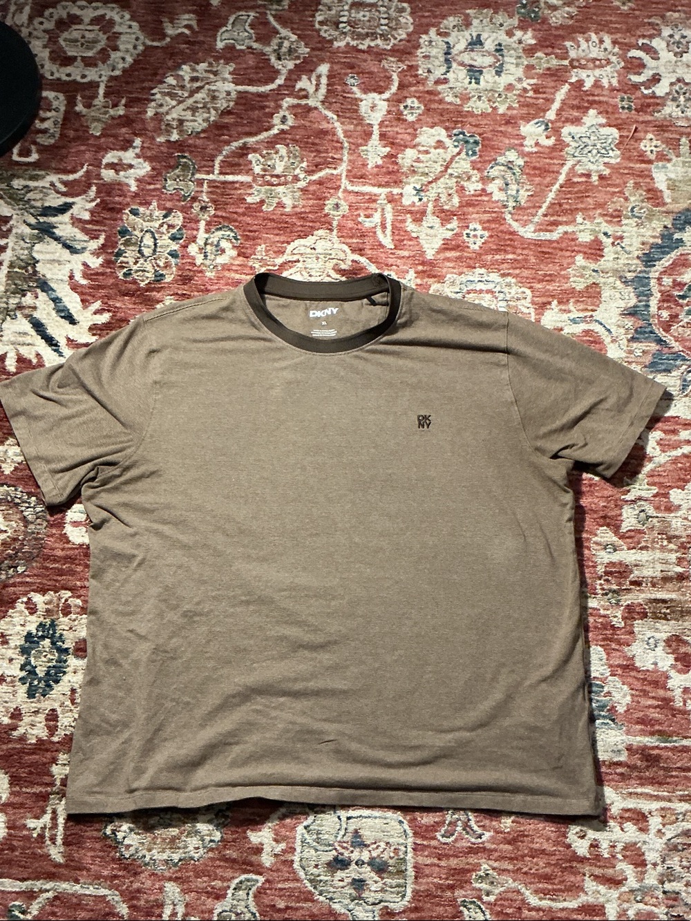 DKNY Olive Crewneck Short-Sleeve Tee with Contrast Collar